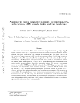 Anomalous Muon Magnetic Moment, Supersymmetry, Naturalness, LHC Search Limits and the Landscape
