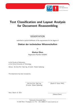 Text Classification and Layout Analysis for Document Reassembling