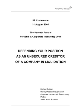 Defending Your Position As an Unsecured Creditor of a Company in Liquidation