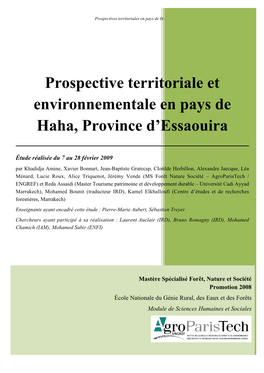 Prospective Territoriale Et Environnementale En Pays De Haha, Province D’Essaouira