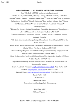 Role of RUNX1 in Aberrant Retinal Angiogenesis Jonathan D