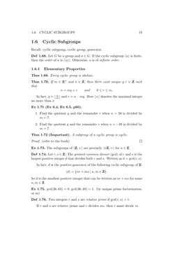 1.6 Cyclic Subgroups