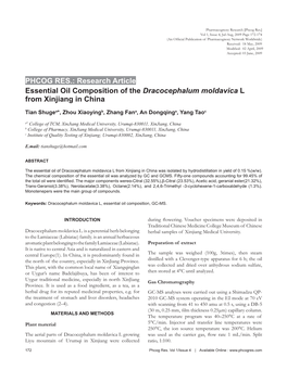 PHCOG RES.: Research Article Essential Oil Composition of the Dracocephalum Moldavica L from Xinjiang in China