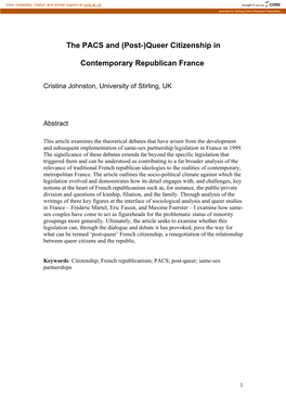 Queer Citizenship in Contemporary Republican France