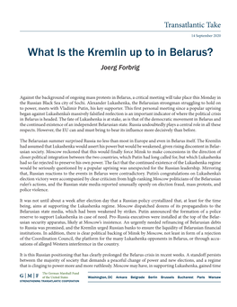 What Is the Kremlin up to in Belarus? Joerg Forbrig