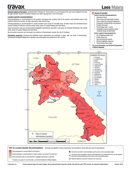 Laos Malaria General Malaria Information: Predominantly P
