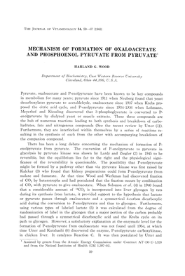 Mechanism F Formation of Oxaloacetate and Phosphoenol Pyruvate from Pyruvate1