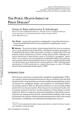 The Public Health Impact of Prion Diseases1