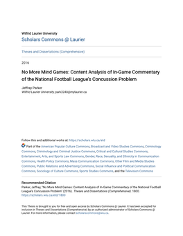 Content Analysis of In-Game Commentary of the National Football League’S Concussion Problem