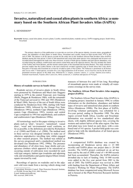 Henderson, L. (2007). Invasive, Naturalized and Casual Alien Plants in Southern Africa