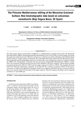 The Pliocene Mediterranean Infilling of the Messinian Erosional Surface: New Biostratigraphic Data Based on Calcareous Nannofossils (Bajo Segura Basin, SE Spain)