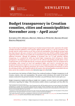 Budget Transparency in Croatian Counties, Cities and Municipalities: November 2019 – April 20201