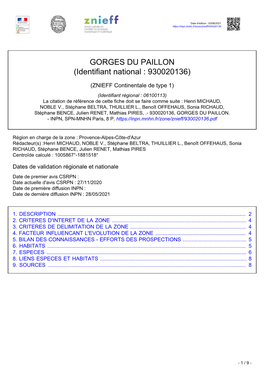 GORGES DU PAILLON (Identifiant National : 930020136)