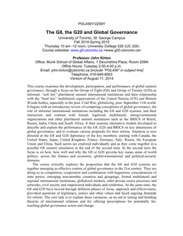 The G8, the G20 and Global Governance University of Toronto, St