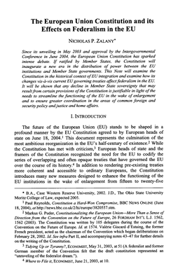 European Union Constitution and Its Effects on Federalism in the EU