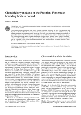 Chondrichthyan Fauna of the Frasnian–Famennian Boundary Beds in Poland