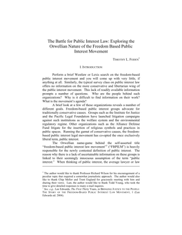 The Battle for Public Interest Law: Exploring the Orwellian Nature of the Freedom Based Public Interest Movement