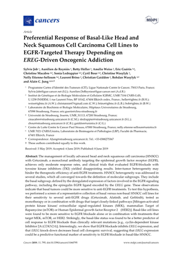 Preferential Response of Basal-Like Head and Neck Squamous Cell Carcinoma Cell Lines to EGFR-Targeted Therapy Depending on EREG-Driven Oncogenic Addiction