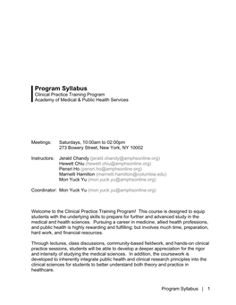 Program Syllabus Clinical Practice Training Program Academy of Medical & Public Health Services