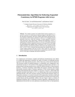 Polynomial-Time Algorithms for Enforcing Sequential Consistency in SPMD Programs with Arrays