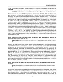 Behavioral Science PSY-1 DRAWING an IMAGINARY
