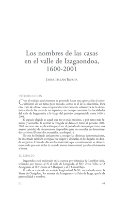 Los Nombres De Las Casas En El Valle De Izagaondoa, 1600-2001