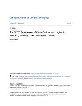 The CRTC's Enforcement of Canada's Broadcast Legislation: 'Concern', 'Serious Concern' and 'Grave Concern'
