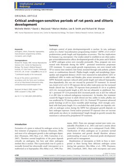 Critical Androgen-Sensitive Periods of Rat Penis and Clitoris Development Michelle Welsh,* David J