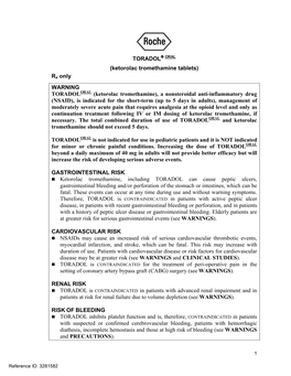 (Ketorolac Tromethamine Tablets) Rx Only WARNING TORADOL