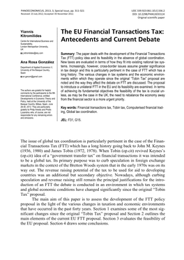 The EU Financial Transactions Tax: Kitromilides