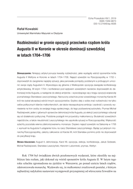 Rozbieżności W Gronie Opozycji Przeciwko Rządom Króla Augusta II W Koronie W Okresie Dominacji Szwedzkiej W Latach 1704–1706