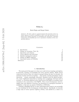 Arxiv:1806.02470V2 [Hep-Th] 3 Feb 2020 in Particular, Topology of 4-Manifolds and Vertex Operator Algebra
