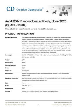 Anti-UBXN11 Monoclonal Antibody, Clone 2C20 (DCABH-13904) This Product Is for Research Use Only and Is Not Intended for Diagnostic Use