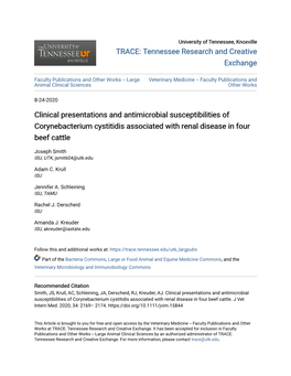 Clinical Presentations and Antimicrobial Susceptibilities of Corynebacterium Cystitidis Associated with Renal Disease in Four Beef Cattle