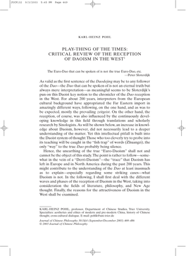 Play-Thing of the Times: Critical Review of the Reception of Daoism in the West1