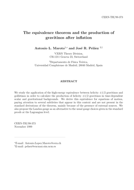 The Equivalence Theorem and the Production of Gravitinos After Inflation