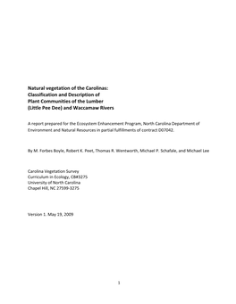 Natural Vegetation of the Carolinas: Classification and Description of Plant Communities of the Lumber (Little Pee Dee) and Waccamaw Rivers