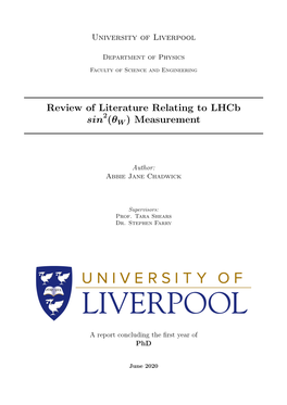 Review of Literature Relating to Lhcb 2 Sin (✓W ) Measurement