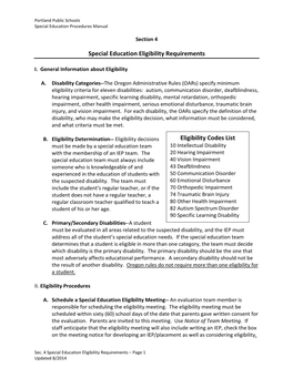 Special Education Eligibility Requirements