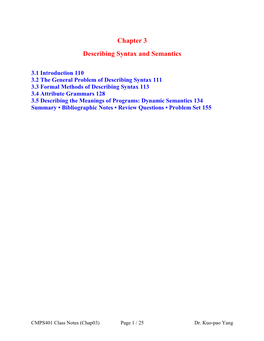 Chapter 3 Describing Syntax and Semantics
