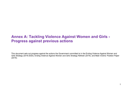 Tackling Violence Against Women and Girls - Progress Against Previous Actions