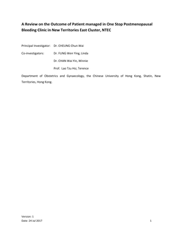 A Review on the Outcome of Patient Managed in One Stop Postmenopausal Bleeding Clinic in New Territories East Cluster, NTEC