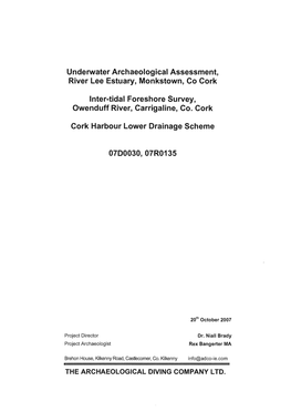 Underwater Archaeological Assessment, River Lee Estuary, Monkstown, Co Cork