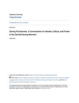 Saving Pocahontas: a Conversation on Gender, Culture, and Power in the Storied Saving Moment