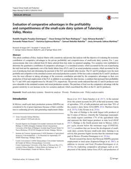 Evaluation of Comparative Advantages in the Profitability and Competitiveness of the Small-Scale Dairy System of Tulancingo Valley, Mexico