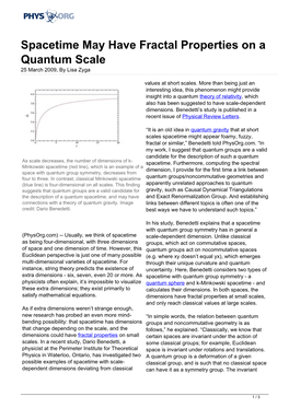 Spacetime May Have Fractal Properties on a Quantum Scale 25 March 2009, by Lisa Zyga