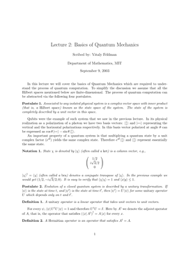 Lecture 2: Basics of Quantum Mechanics