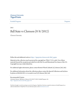 Ball State Vs Clemson (9/8/2012) Clemson University