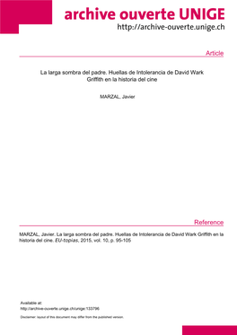 La Larga Sombra Del Padre Huellas De Intolerancia De David Wark Griffith En La Historia Del Cine