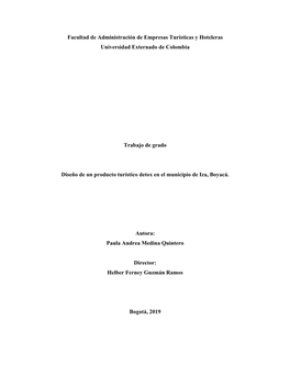 Facultad De Administración De Empresas Turísticas Y Hoteleras Universidad Externado De Colombia Trabajo De Grado Diseño De Un